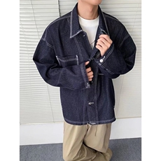 J47-P74重磅美式春秋季复古宽松明线牛仔夹克外套，男装工装外套，电商B323A