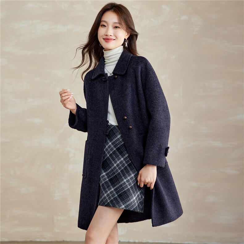 中长款毛呢外套女2025秋冬新款气质减龄高级感休闲百搭双面呢大衣,女装双面呢大衣,拾衣