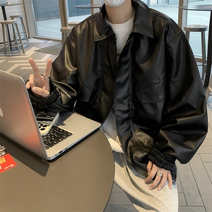 高品质秋款男皮衣工装拉链皮带大口袋皮夹克外套JK700 P75图片