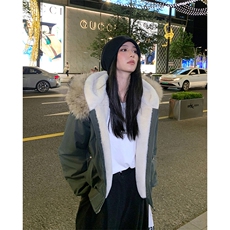 现货重磅boxy短款棉衣座山雕大毛毛领男女棉服水洗工装厚外套，男装棉衣，电商A443