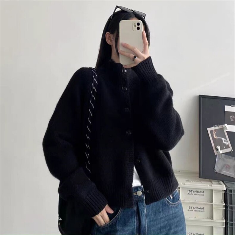 时尚百搭法式高领加厚羊毛开衫羊毛显瘦保暖外套,女装羊毛衫,旭驰羊绒