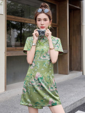 高考绿色旗袍旗开得胜中考送考女改良版套装年轻家长妈妈陪考衣服，女装套装/套裙，众宇琦