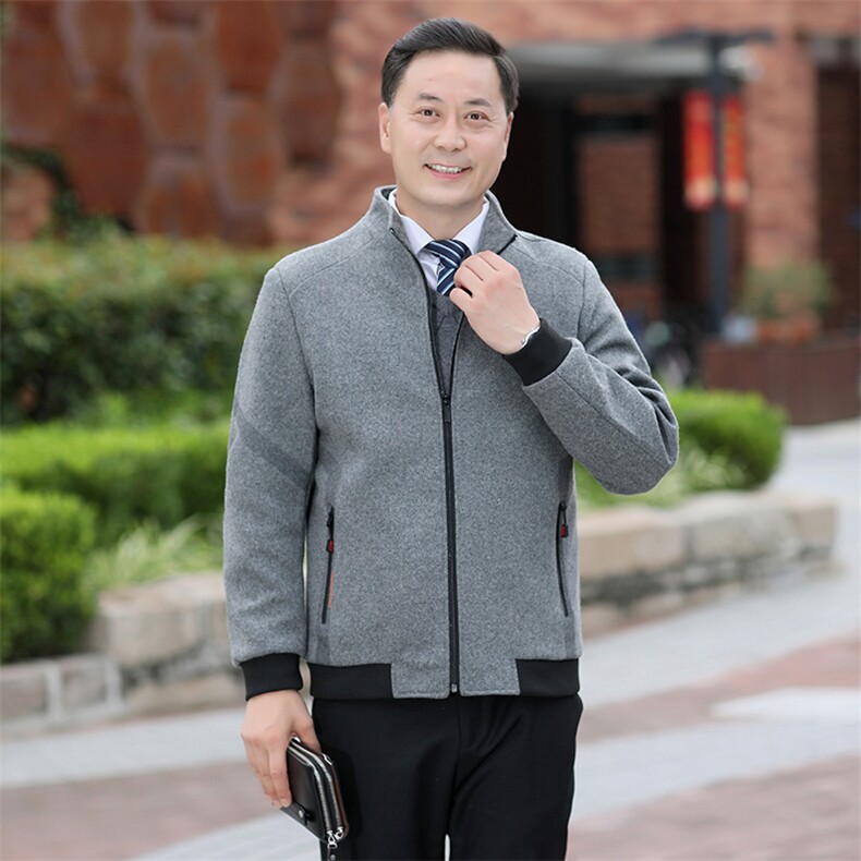 春季夹克外套男立领爸爸装中年男士商务休闲纯属上衣中老年男装图片