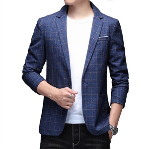 西装男士格子外套2023春季新款中青年休闲上衣西服爸爸装男装,男装西服,电商B212（原钱塘6029）