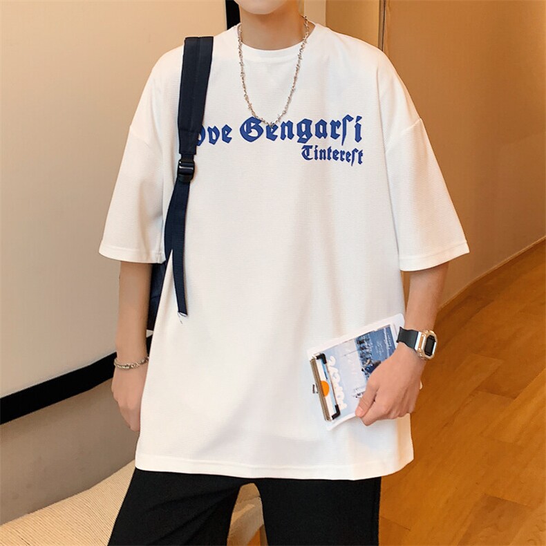 WASSUPHAPPY重磅华夫格短袖男夏季潮牌大码半袖美式高街宽松t恤,男装T恤,电商A057