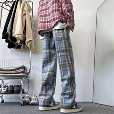 毛呢加绒格子裤男女秋冬加绒加厚阔腿裤百搭高腰休闲卫裤A923加绒，男装休闲裤，星座506
