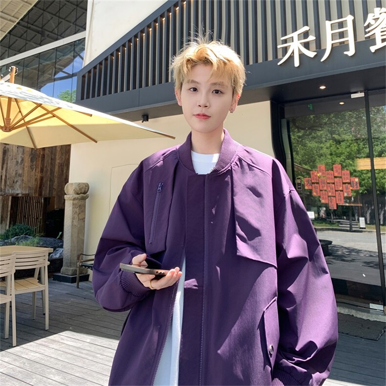 电商DSA028-JK2408 100聚酯  新款纯色潮流港风飞行服夹克男图片