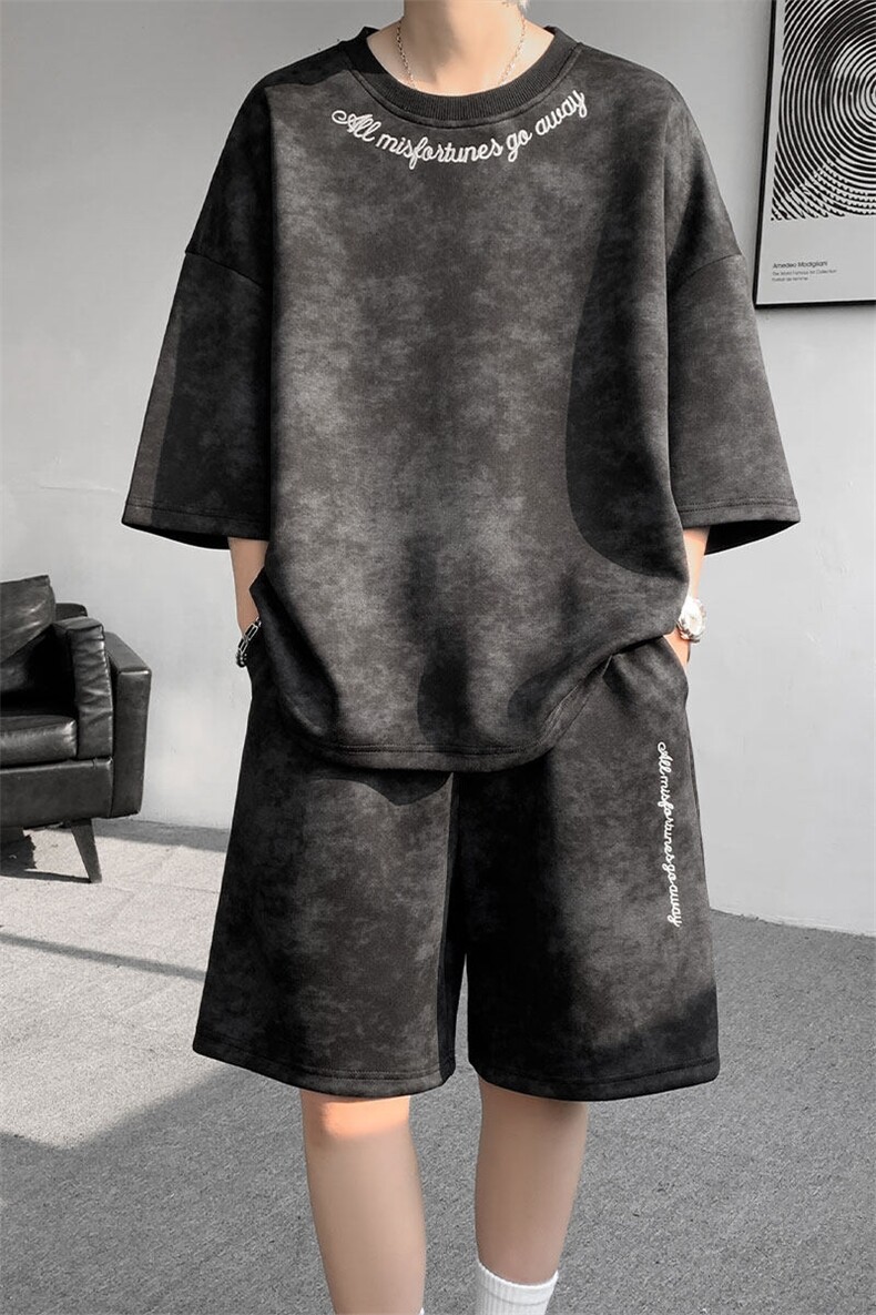 现货TZ765-特批55控88设计感高质量刺绣圆领大码T恤短袖短裤,男装T恤,电商A059
