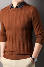 QLM19228男式秋季新款长袖假两件男时尚休闲男装翻领简约针织衫，男装针织衫/毛衣，电商B360