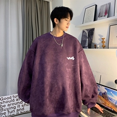 抖音品质潮流秋季新款麂皮绒落肩袖圆领卫衣JK23379特批36-控59，男装卫衣，星座605(原A050)