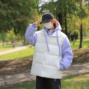 新款假两件棉服男加厚羽绒棉衣情侣款连帽拼色连帽外套M092-P75图片