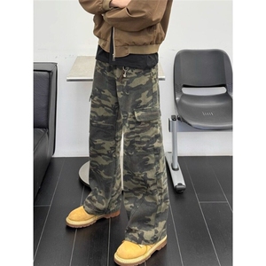 迷彩工装牛仔裤男春秋美式潮牌小众直筒裤高街ins宽松阔腿长裤图片