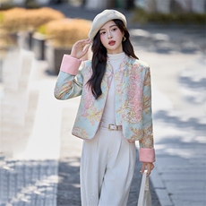 水衣源2706A新中式蕾丝拼接短款提花羽绒外套女，女装羽绒服，水衣源