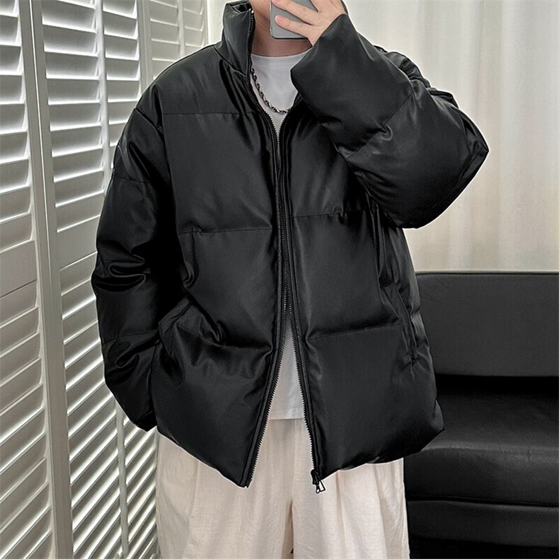 现货-冬季90白鸭绒外套男潮宽松时尚羽绒服PU皮夹克-AM23107P270，男装夹克，电商A351