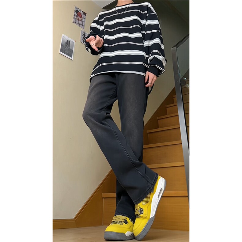 ！水洗微喇叭加绒牛仔裤修身显瘦现货 常规55加绒65图片