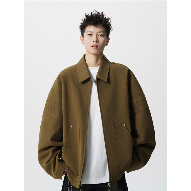 W8597P100控158春装铆钉巴恩风帆布金属双拉链夹克外套男，男装夹克，电商B205