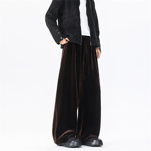 8XL-M 加绒美拉德宽松金丝绒阔腿裤垂感拖地裤K993P55加绒65控78图片