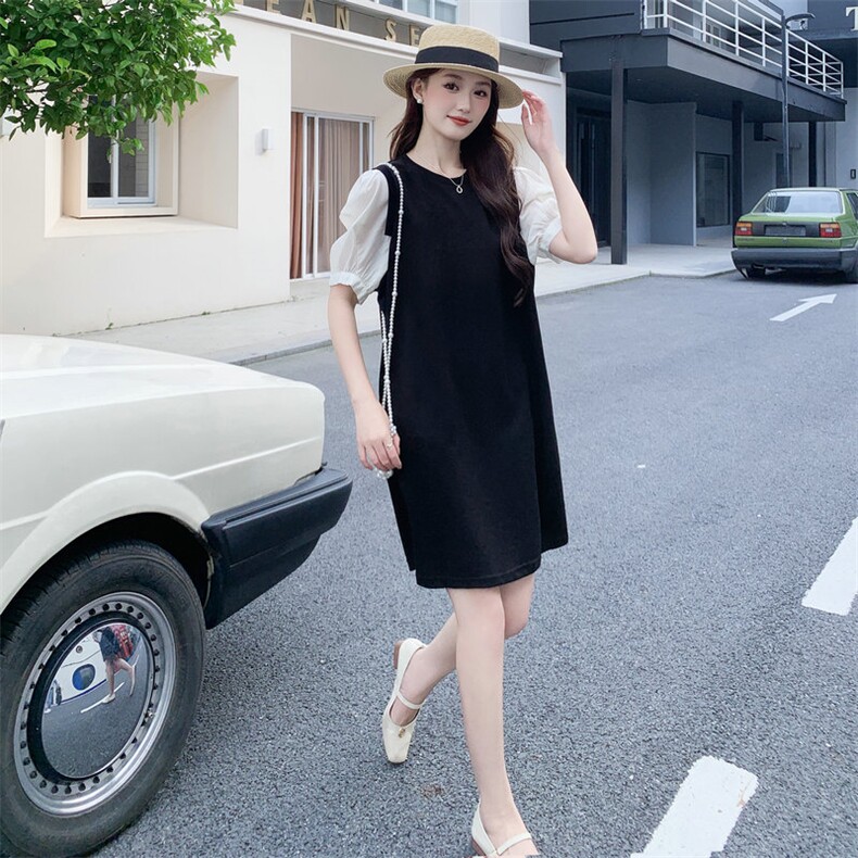 48H发复古翻领复古拼接连衣裙,女装连衣裙,MQ