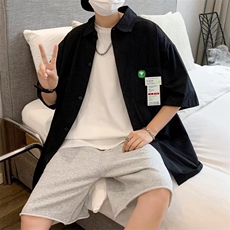 2022衬衫短袖男士宽松大码潮流港风复古痞帅贴标衬衣C548P30，男装衬衫，星座1116-2