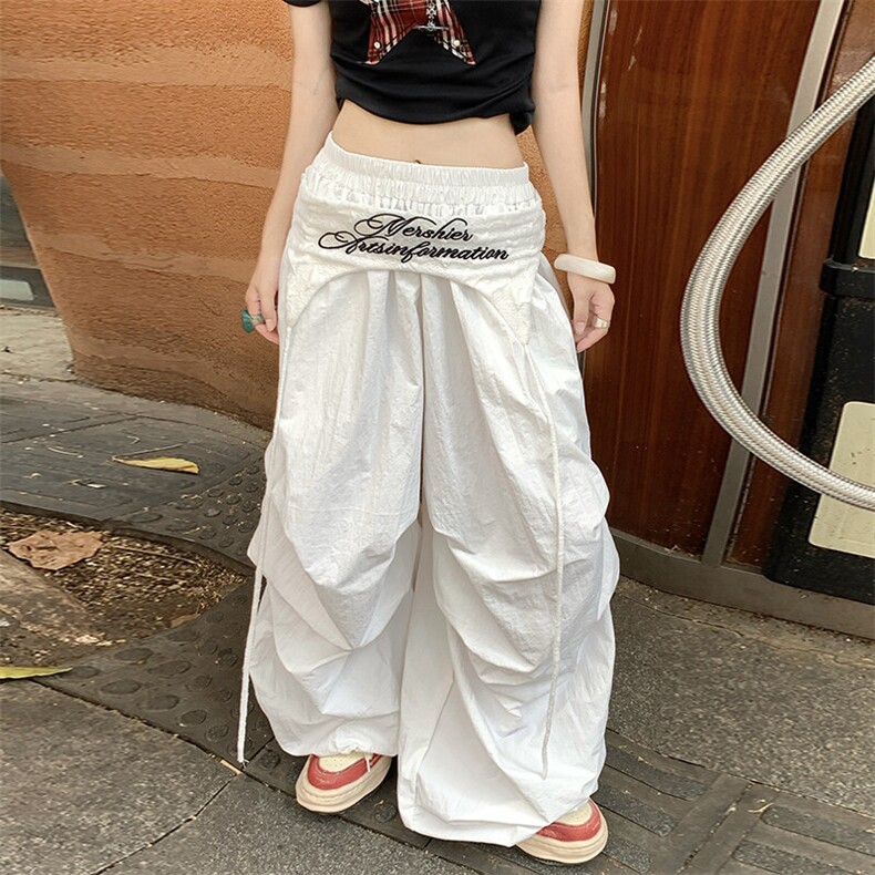 美式复古叠穿设计感绑带伞兵裤女宽松休闲褶皱阔腿裤YD9043-P65,男装休闲裤,星座509