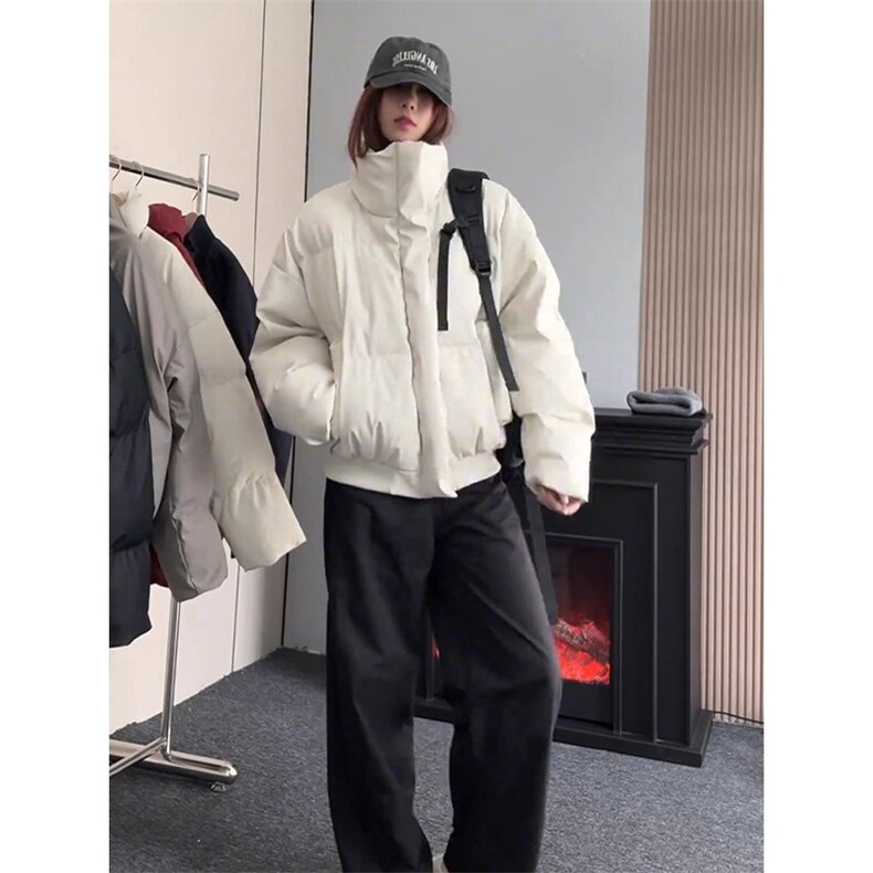 现货5W件冬季三防重磅硬挺boxy短款羽绒立领PU皮棉衣外套加厚棉服,男装棉衣,电商A486-1