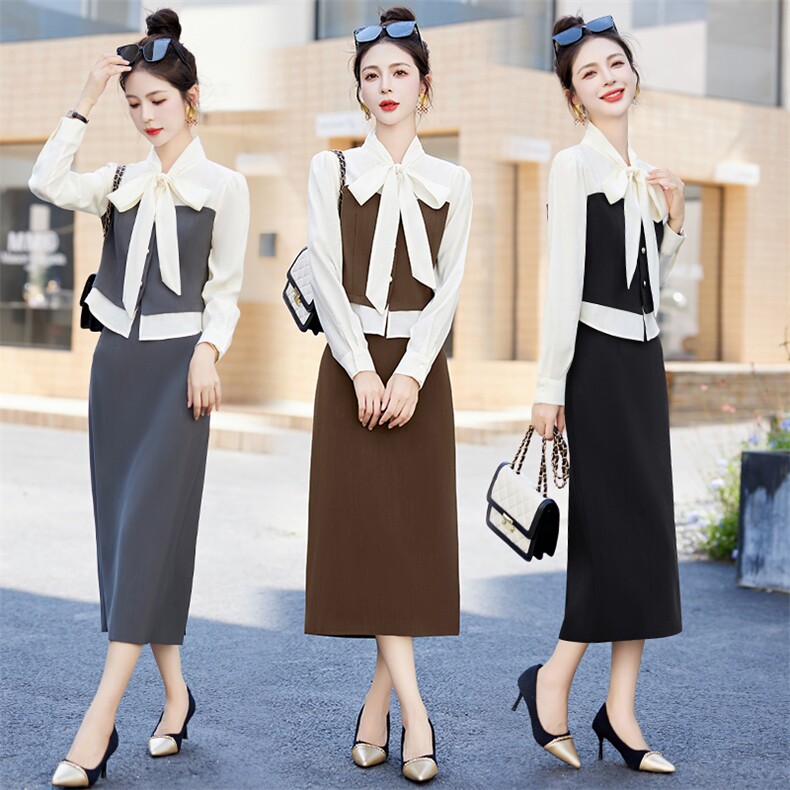 宽松修身飘带饰上衣套装女2025秋季新款洋气显瘦减龄半身裙两件套，女装套装/套裙，尚娜萱