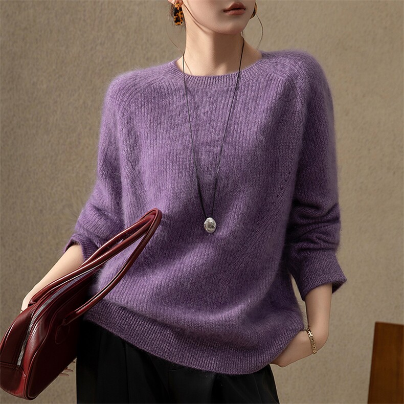 2025年秋季新款百搭女士抗条圆领羊绒衫,女装羊绒衫,澳纯羊绒