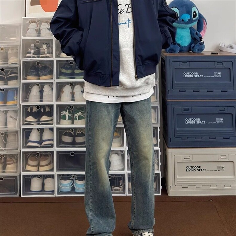 春秋季美式复古藏青色飞行夹克简约宽松微短款拉链外套棒球服,男装夹克,星座506A