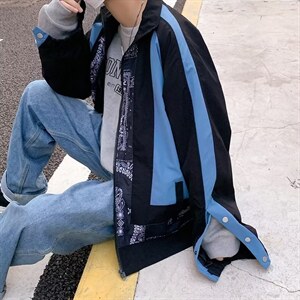 男秋季外套潮牌街头高街腰果拼接双层夹克YT10P65图片