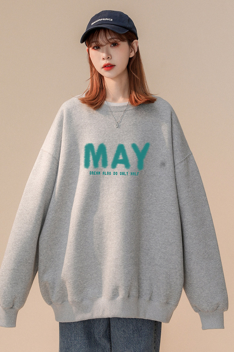 欧美简约时尚MAY情侣潮长袖圆领卫衣宽松上衣W168P30控48,男装卫衣,A247A