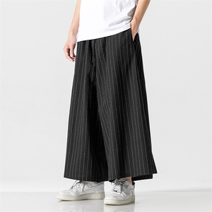 夏 九分裤大码日系宽松休闲裤条纹阔腿裤棉麻裤风 K333/P70图片