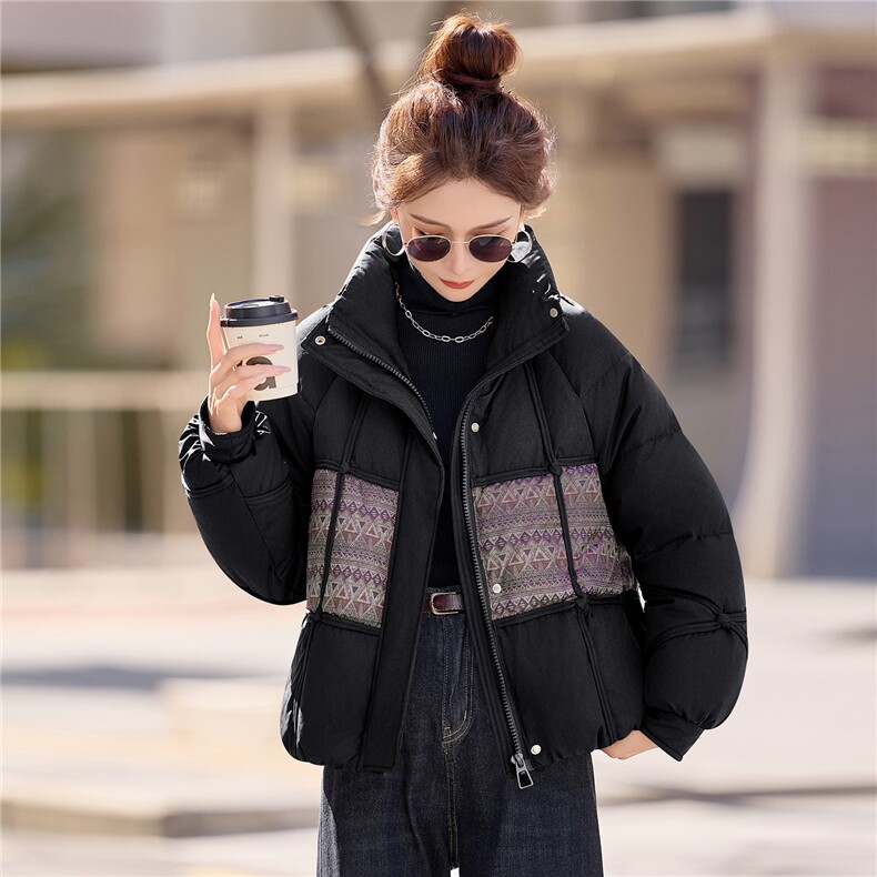 休闲立领拼接宽松短款羽绒服女加厚保暖2025冬季新款,女装羽绒服,余墨