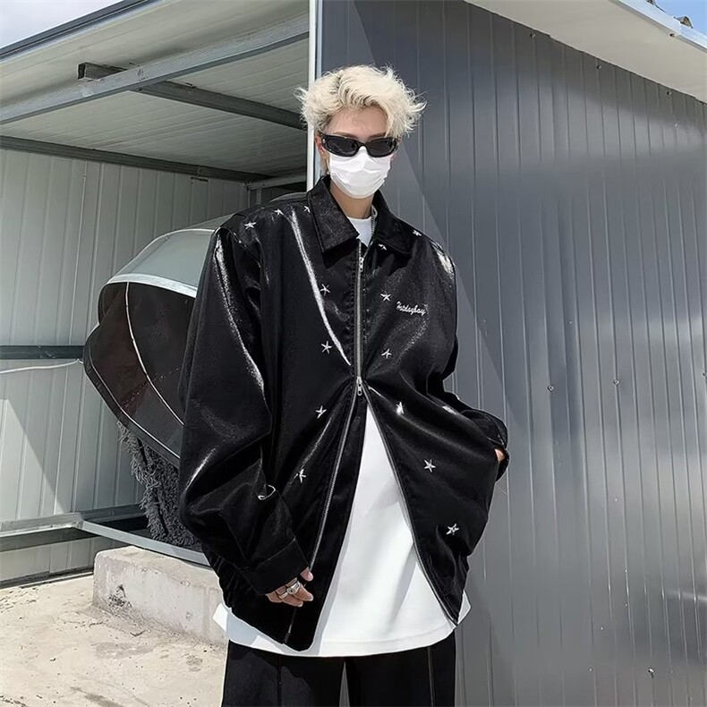 星星刺绣情侣夹克春秋季美式复古机车服外套男HY169-P78,男装夹克,星座1109-3
