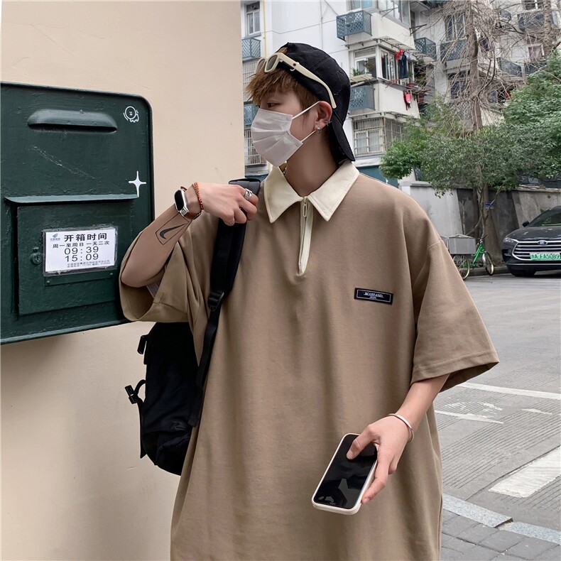 日系衬衫男短袖polo衫潮牌潮流T恤半袖美式复古夏 T5562图片