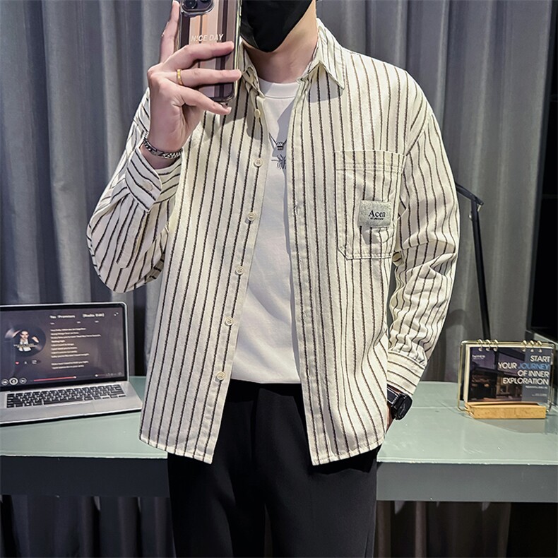 新款2025秋冬男士休闲长袖衬衫小伙主推内搭条纹衬衣C817P58控88图片
