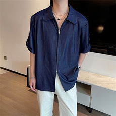夏季新款垂感天丝牛仔短袖衬衫男宽松痞帅拉链半袖衬衣CS872-P68，男装T恤，电商B267