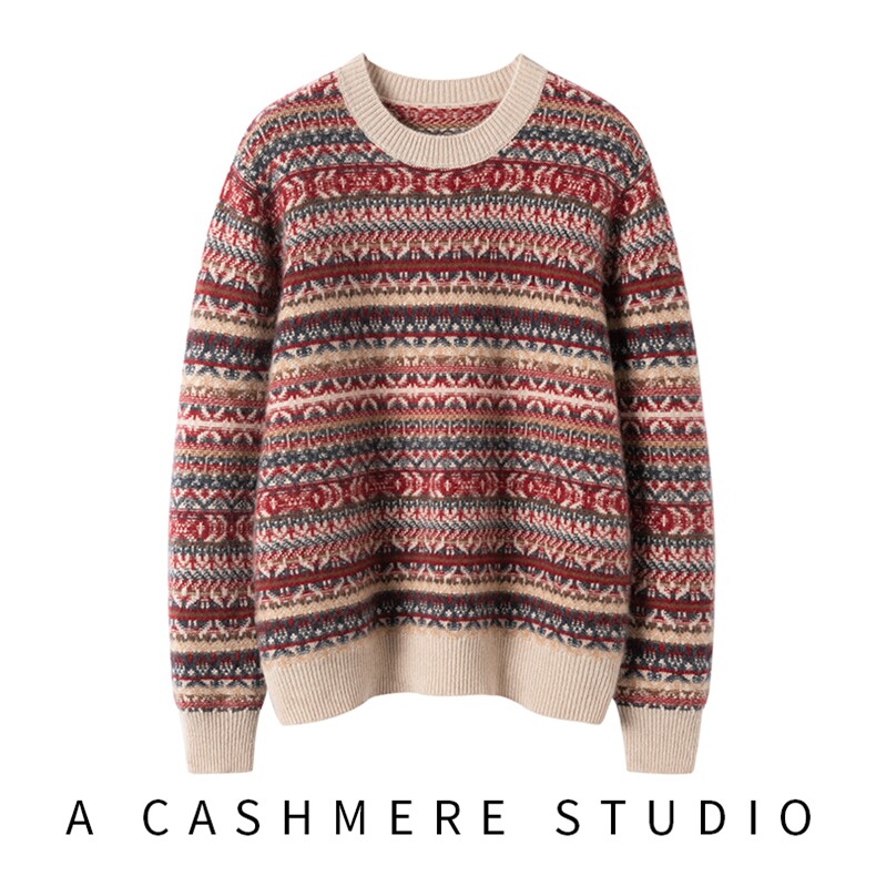 2025年秋季新款百搭复古撞色绞花，女装羊绒衫，珍丝贝尔