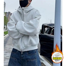 480G重磅加绒硬挺boxy男女秋冬美式高街防风高领卫衣开衫厚外套，女装短外套，电商A486
