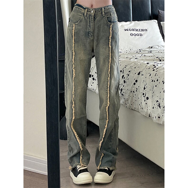 秋季美式ins高街hiphop重工艺水洗毛边牛仔裤货号K712P65,男装牛仔裤,电商A063