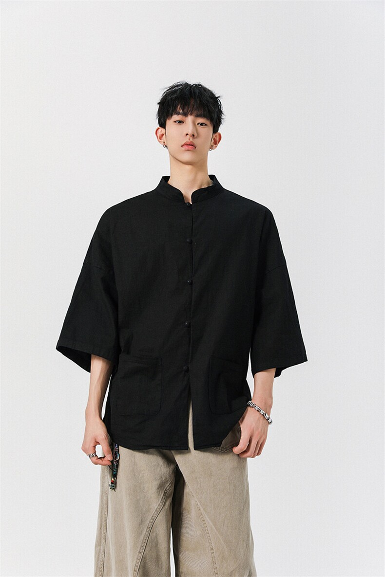 8XL-M风大码夏短袖衬衫男外套棉麻七分袖上衣CS505P60控78,男装衬衫,电商D206-1