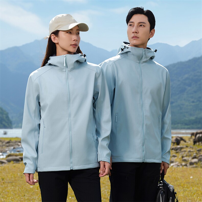 软壳带帽春秋季休闲拉链连帽长袖外穿男女通用冲锋衣,男装夹克,衫都服饰