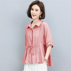 (新品)2024年夏季天丝T恤休闲宽松衬衫中老年妈妈装三年不下架，女装T恤，璐依舞