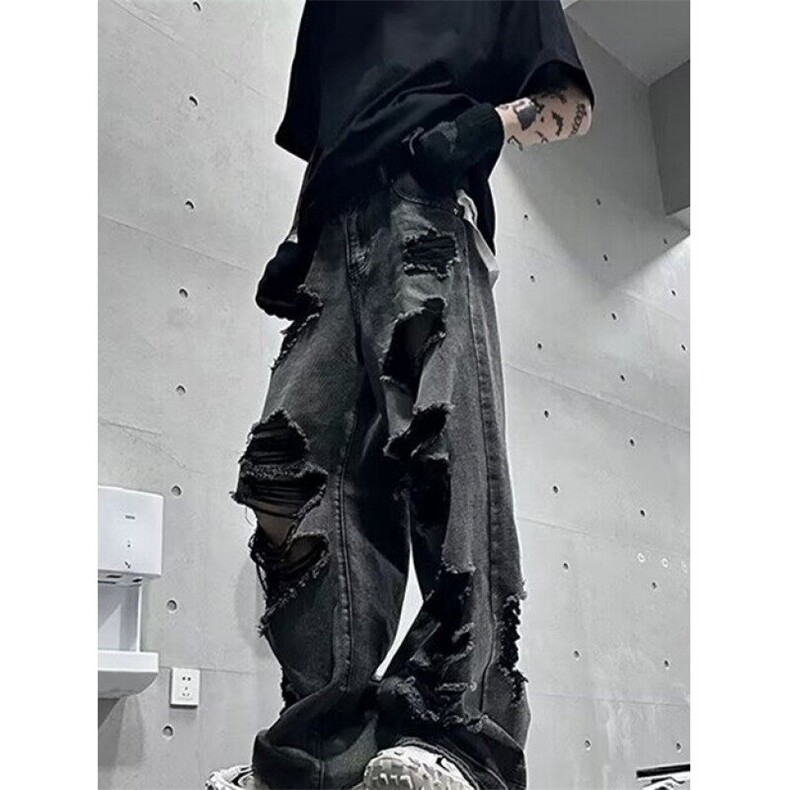 美式街头破坏刮烂破洞复古老爹裤阔腿直筒牛仔裤情侣男女NY301,男装牛仔裤,星座1116A（原606A-3）