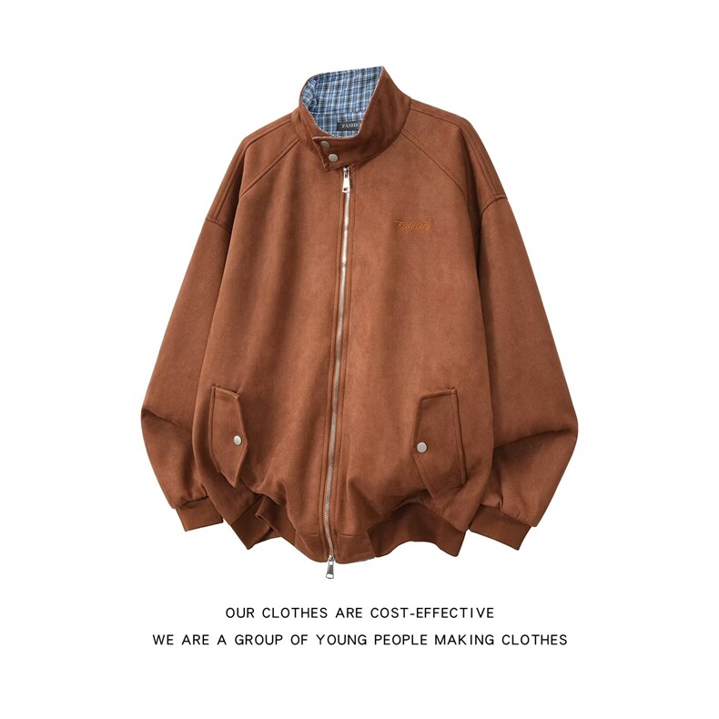 美式假两件毛呢连帽外套男女春秋新款复古设计感宽松休闲夹克，男装夹克，星座1018A