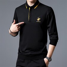 S30711钱塘2020-2中年男士秋季薄款商务休闲简约长袖翻领T恤P62，男装T恤，钱塘207-2