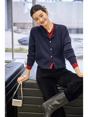 时尚百搭女士秋冬羊毛开衫红色显瘦短款针织外套，女装羊毛衫，尚可儿羊绒