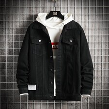 jk606-p55-限价78 网格牛仔夹克肥仔秋款量足印花大码图片