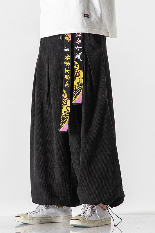 24秋冬大码风飘带绣花情侣哈伦阔腿裤休闲裤汉服潮K126/P70,男装民族服装,电商A221A
