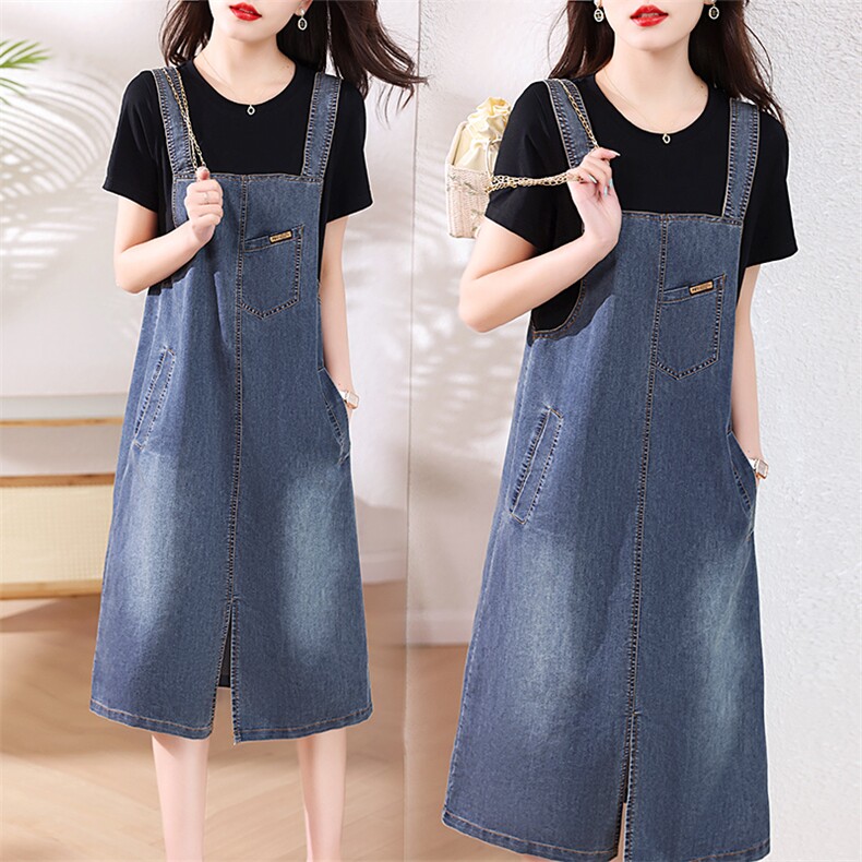 C8032夏季2024背带裙短袖T恤牛仔裙女连衣裙漂亮女裙，女装连衣裙，盈茜