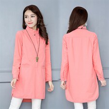 秋冬加绒衬衫女长袖中长款2025款纯棉立领夹绒衬衣保暖加厚打底衫，女装衬衫，风姿绰